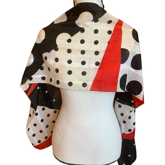 Avon VNTG 1992 Contrast Scarf Red White Blue Geometric Patterns PolkaDot 12”x62” - Picture 4 of 10
